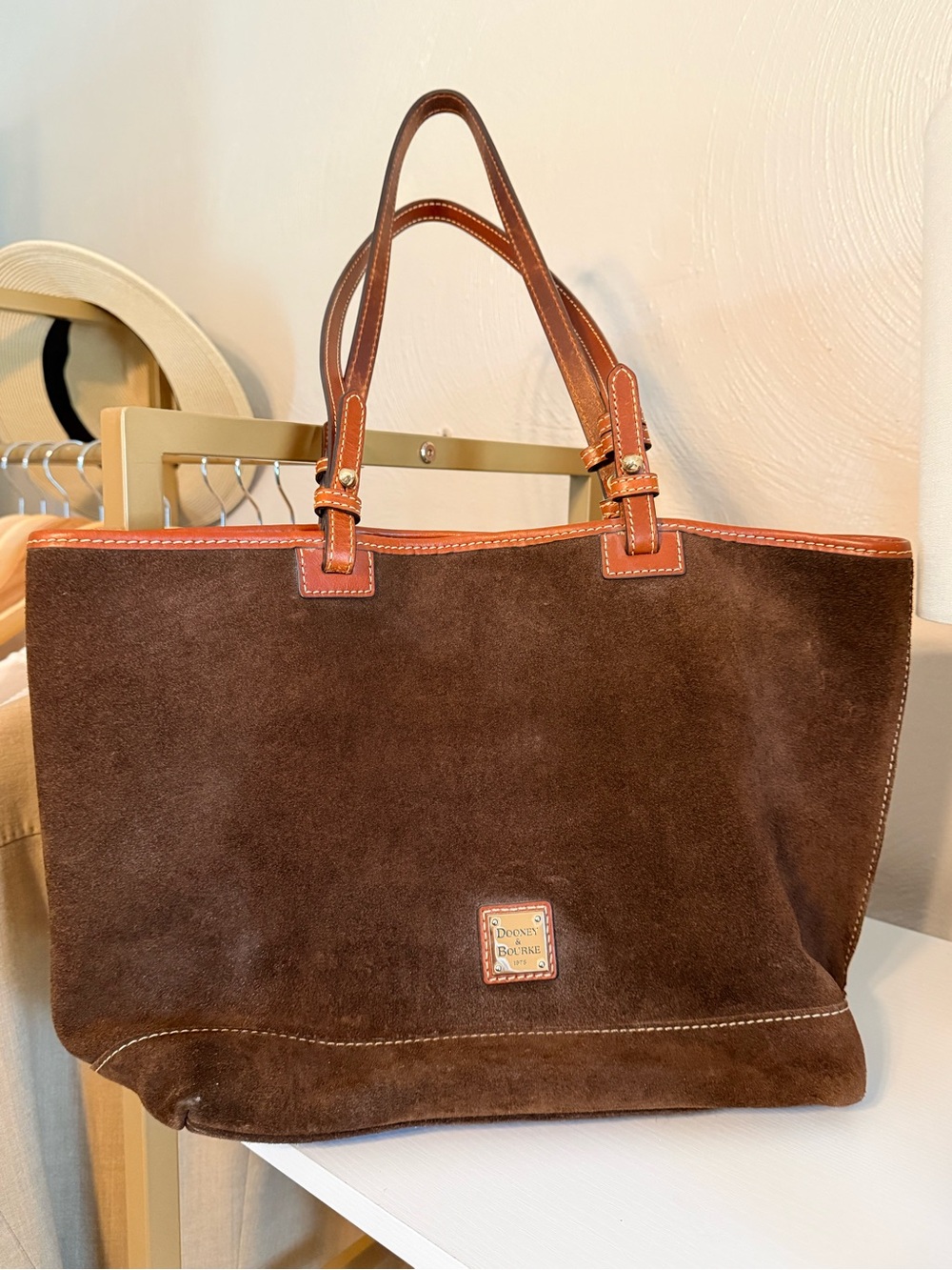 Dooney & Bourke Brown Suede Tote with Tan Leather Handles